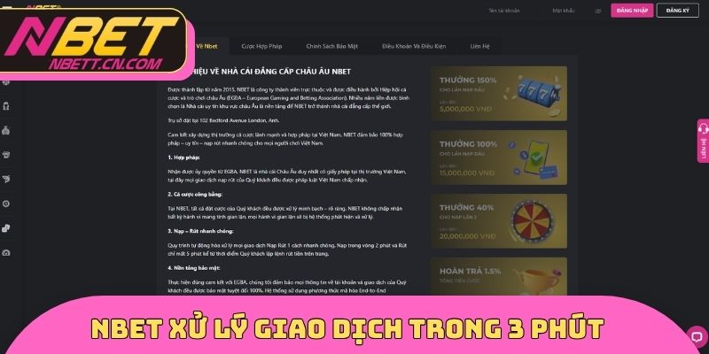 Nbet xử lý giao dịch trong 3 phút